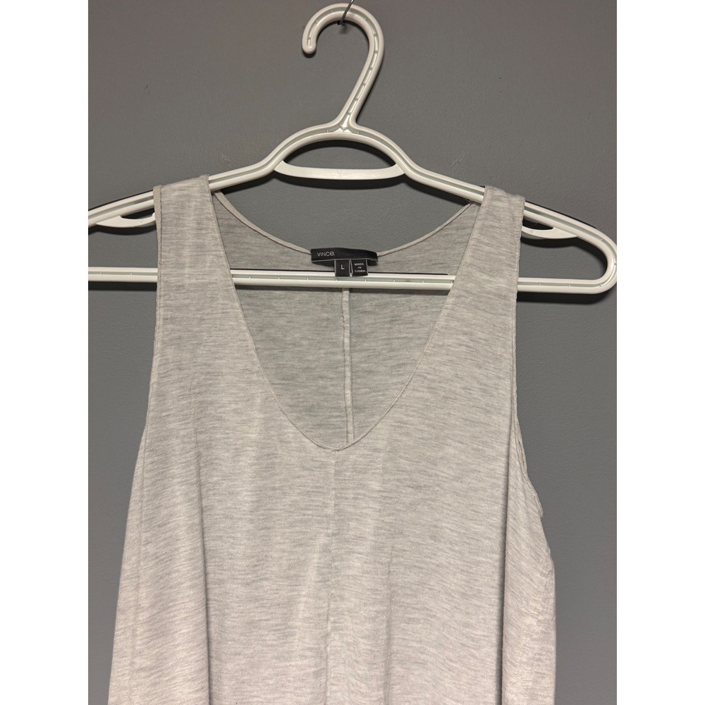 Vince Women Heather Grey V Neck Viscose Tank Top Size Large Minimalist Soft - Picture 3 of 7